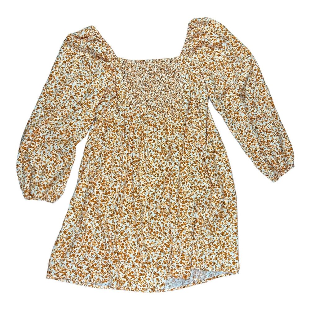 NWT Copper Key Floral Babydoll Dress Large Smocked Square Neck Long Sleeve Mini - Picture 8 of 11